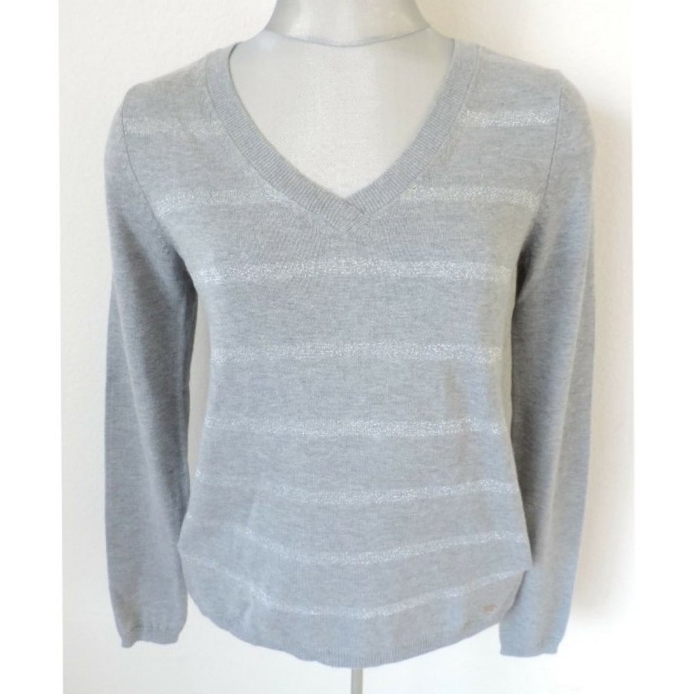 Tommy Hilfiger Women's Wool Blend Striped Sweater, Grey